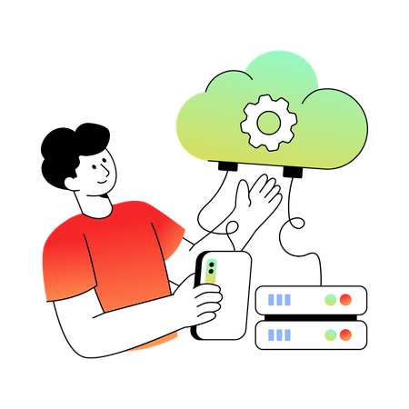 Employee establishing Cloud Hosting Service  Illustration