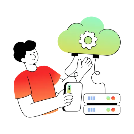 Employee establishing Cloud Hosting Service  Illustration