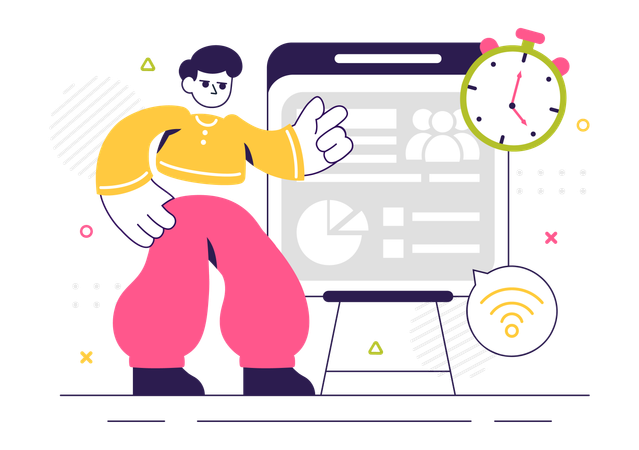 Employee explaining ERP Software System  Illustration
