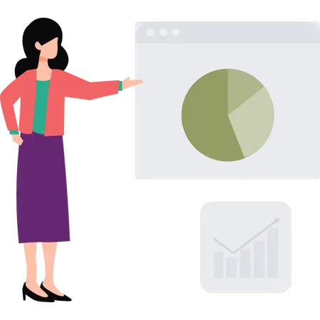Girl Is Pointing At Business Pie Chart Illustration
