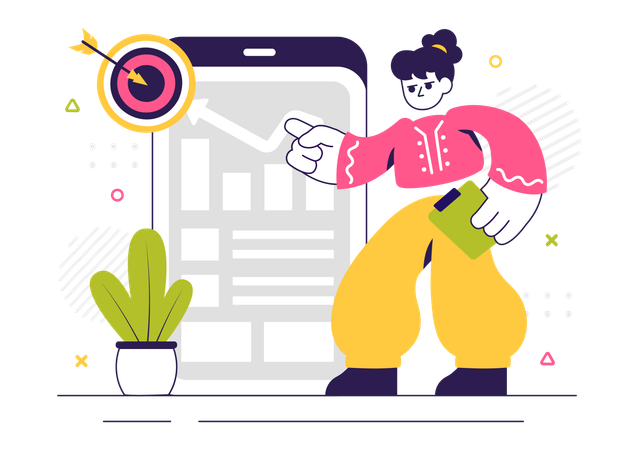 Employee explains presentation using ERP Software System  Illustration