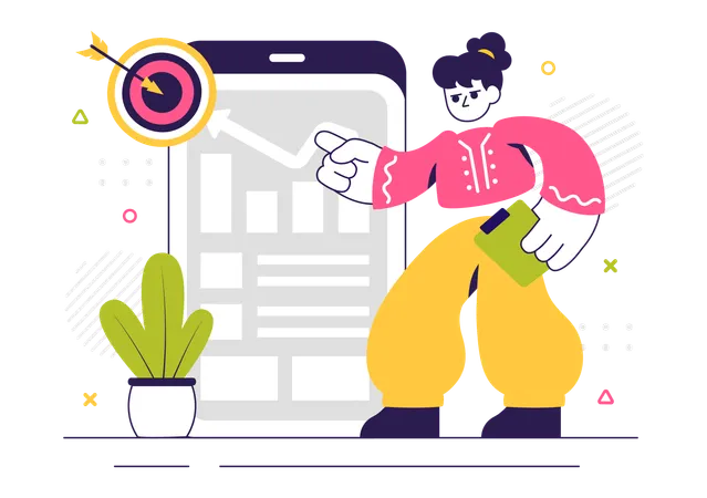Employee explains presentation using ERP Software System  Illustration