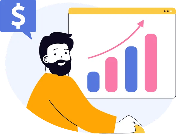 Employee explains stock market data in meeting  Illustration