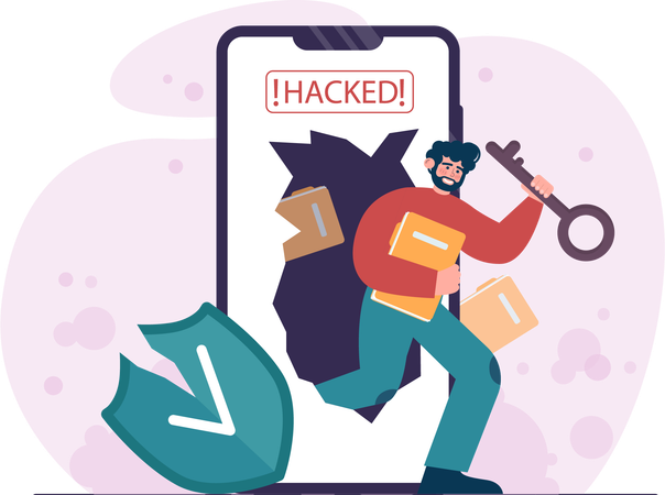 Employee faces cyber attack  Illustration