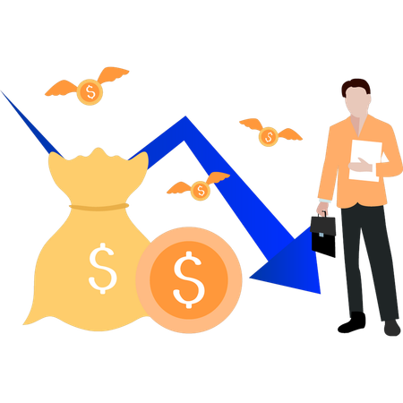 Employee faces decrease in dollar money  Illustration