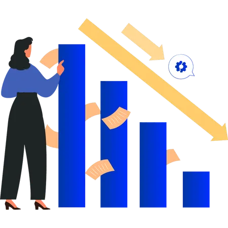 The Girl Is Pointing At The Falling Graph Illustration