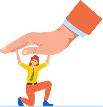 Employee Female Character Resist Huge Boss Hand Push Her Down Symbolizing The Power Dynamic In The Workplace Gender Equalty And Difficulty In Challenging Authority Cartoon People Vector Illustration Illustration