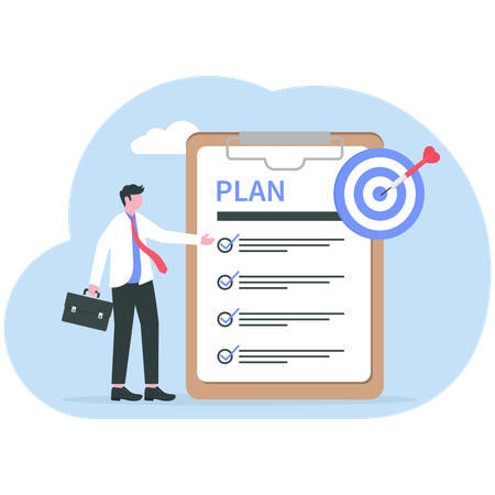 Employee figures out business targets  Illustration
