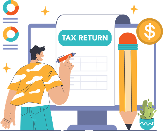 Employee filing tax return document  Illustration