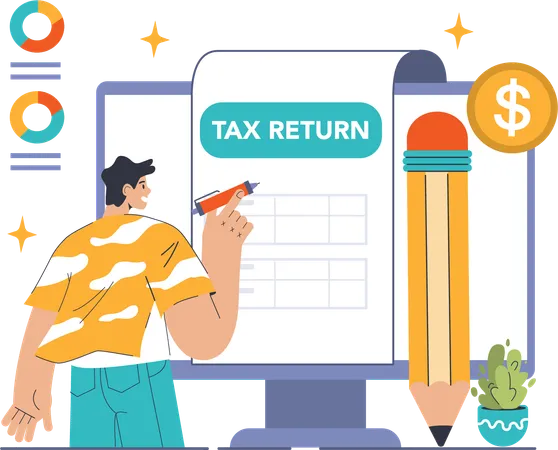 Employee filing tax return document  Illustration