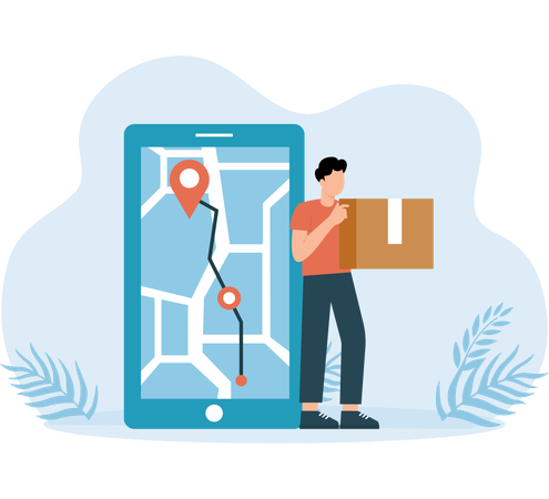 Employee finding Delivery location on Map  Illustration