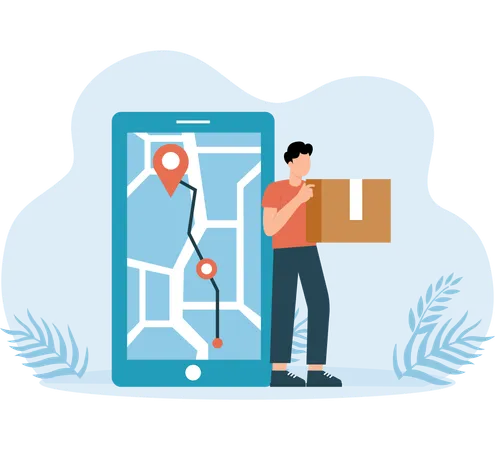 Employee finding Delivery location on Map  Illustration