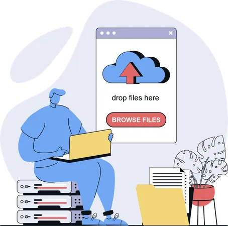 Employee finding files from cloud system  Illustration