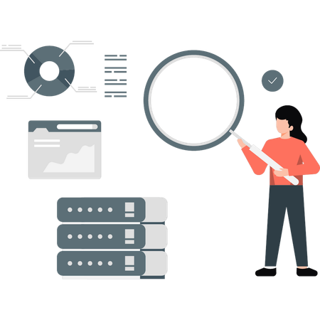 Employee finding similarities in database and scientific charts  Illustration