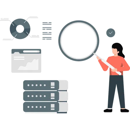 Employee finding similarities in database and scientific charts  Illustration