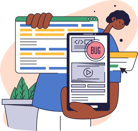 Employee finds bug from application  Illustration