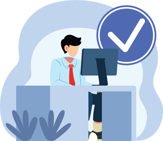 Employee finishing work with approval sign  Illustration
