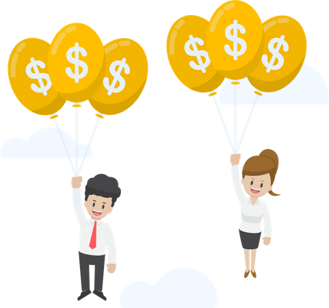 Employee Flying with Dollar Balloon Illustration