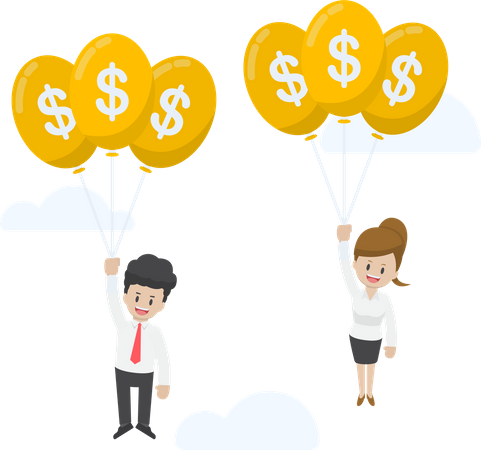 Employee Flying with Dollar Balloon  Illustration