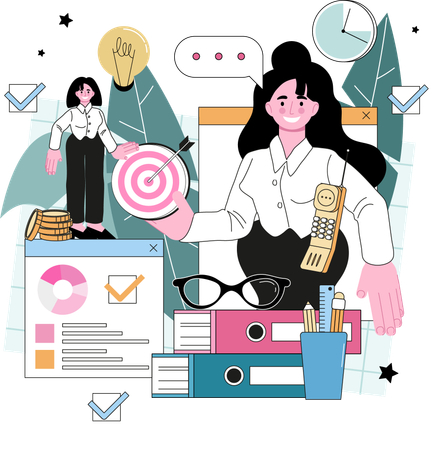 Employee focuses on business goals  Illustration