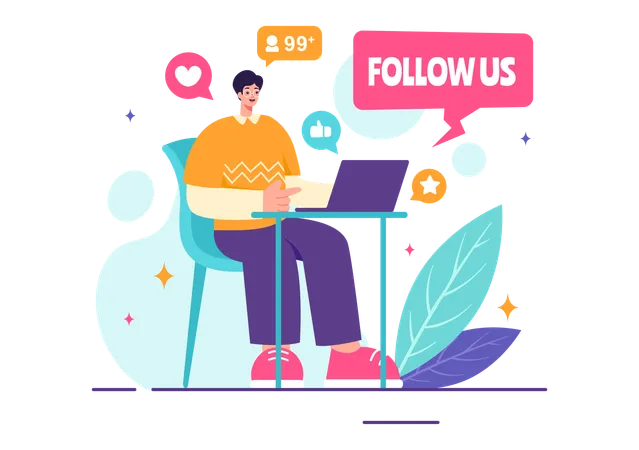 Follow Us And Like Vector Illustration For Internet Advertisements Of Social Media Users Following An Interesting Page Set In A Flat Background Illustration