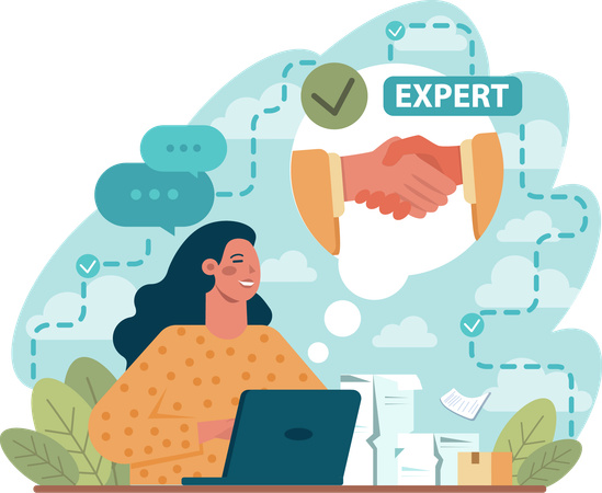 Employee gets successful expert help online  Illustration