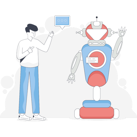 Employee gives training to robot  Illustration
