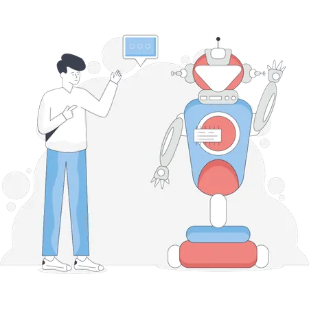 Employee gives training to robot  Illustration