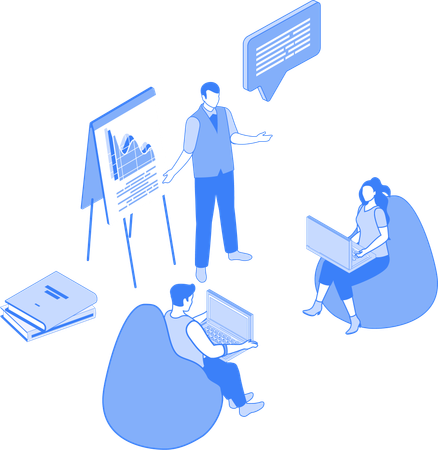 Employee giving presentation in coworking space  Illustration