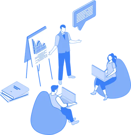 Employee giving presentation in coworking space  Illustration