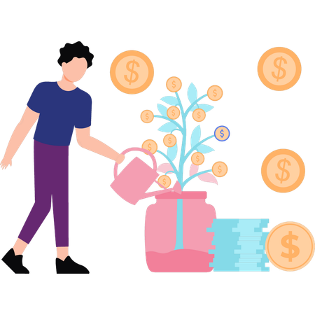 Employee grows money plant  일러스트레이션