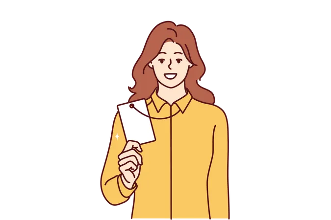Successful Woman Demonstrates Badge Or ID Card Hanging Around Neck And Giving Access To Restricted Office Space Girl Office Worker With Corporate Designed To Identify Corporation Employees イラスト