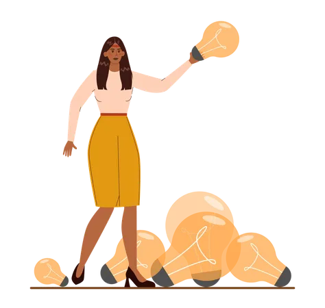 Native American Businesswoman With A Light Bulb Idea Concept Thinking About Innovation And Find Solution Light Bulb As Metaphor Character Wearing Business Casual Clothing Flat Vector Illustration Illustration