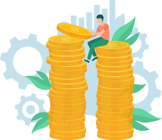 Employee Holding Coins  Illustration