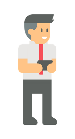 Employee holding mobile  Illustration