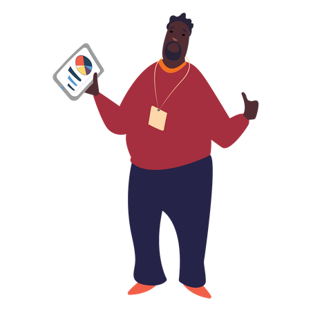 Employee holding report and showing thumbs up Illustration