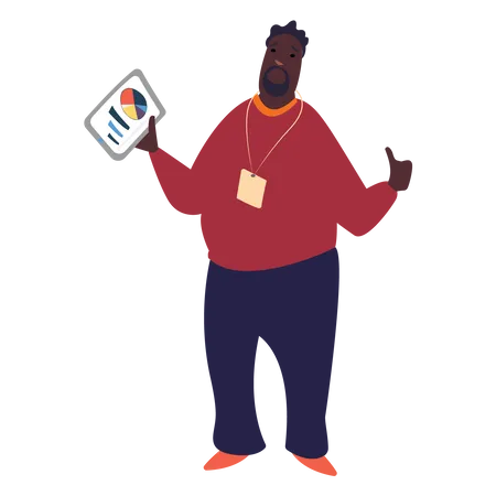 Employee holding report and showing thumbs up  Illustration