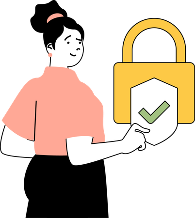 Employee holds security lock  イラスト