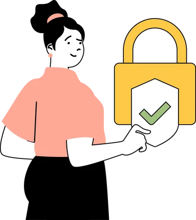 Employee holds security lock  イラスト