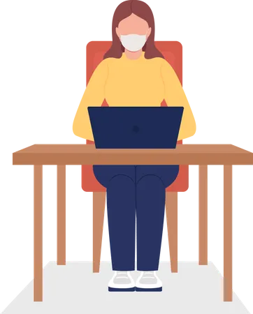 Employee in face mask working in office  Illustration