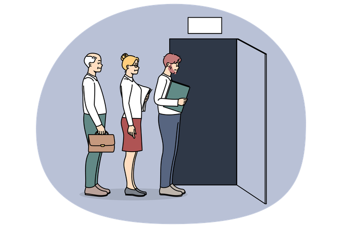Employee in line to exit quitting jobs  Illustration