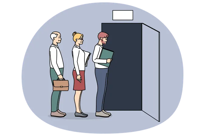 Employee in line to exit quitting jobs  Illustration
