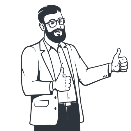 Employee in suit showing both thumbs up  Illustration