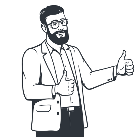 Employee in suit showing both thumbs up  Illustration