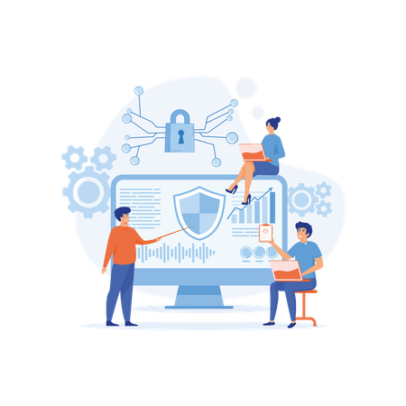 Employee installs firewall for data security  Illustration