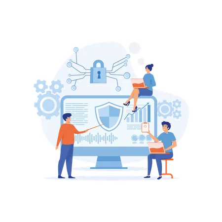 Employee installs firewall for data security  Illustration