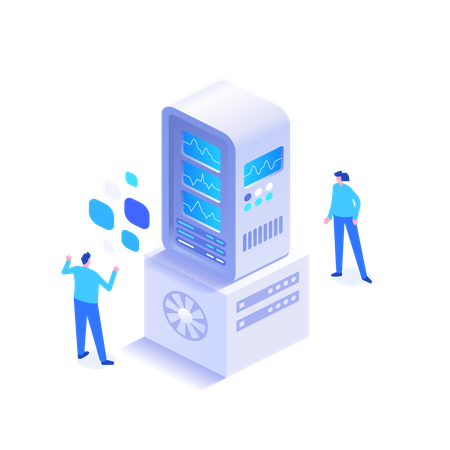 Employee interacting with system for data security  Illustration