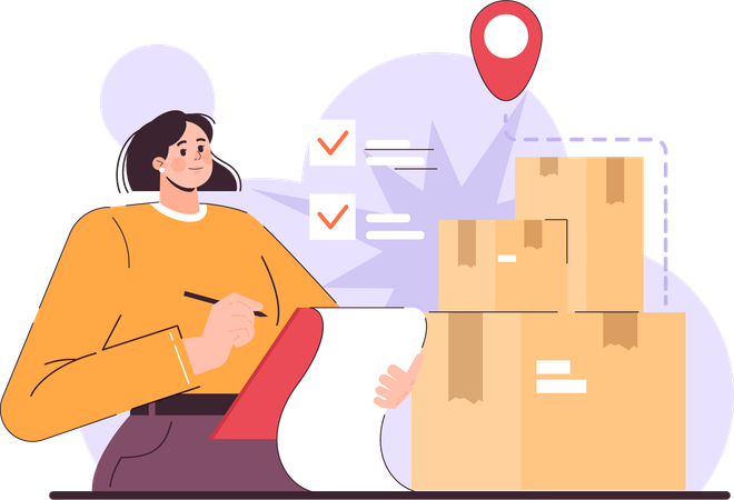 Employee investigating warehouse stock  Illustration