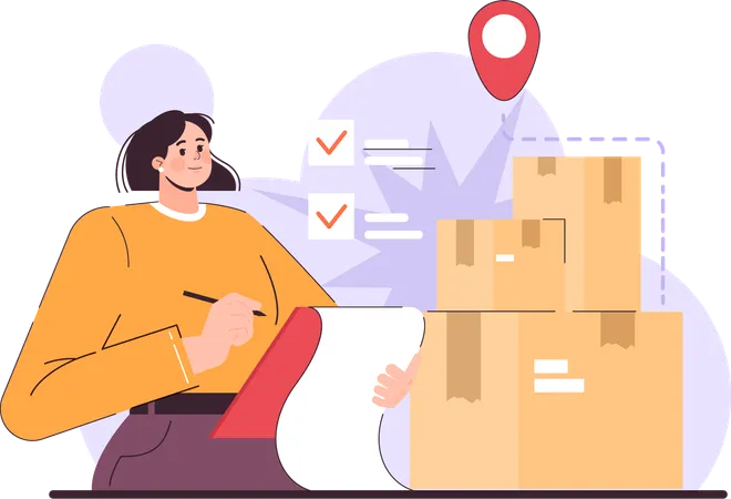 Employee investigating warehouse stock  Illustration