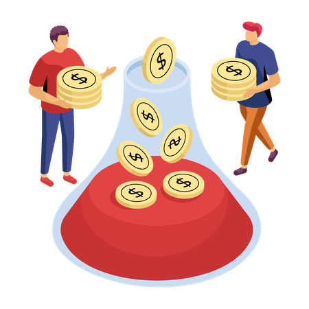 Employee investing money in money jar  Illustration